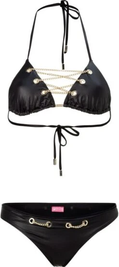 Triangel Bikini LACE UP BOUND BLACK LEATHER Von Eniqua -MAISON LEJABY Verkäufe bikini lace up bound black leather eniqua 3 1