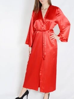 100% Seide Morgenmantel Lang LAURIAN Uni Marjolaine -MAISON LEJABY Verkäufe morgenmantel seide laurian ecarlate rot marjolaine 5 1 1