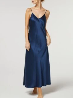 100% Seide Nachtkleid Lang DORINE Von Vivis -MAISON LEJABY Verkäufe nachtkleid seide lang dorine v00006 nachtblau vivis 3 1