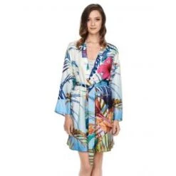 Seide-Baumwolle Kimono LIV Weiß Bunt Von Gattina