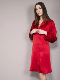 100% Seide Langarm Sleepshirt KLASSIK SATIN Von Eva B. Bitzer -MAISON LEJABY Verkäufe seide sleepshirt 27319869 rot bitzer 2 1 1