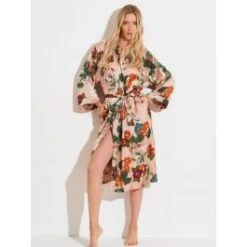 Viscose Morgenmantel FLOWERS Rosa-grün Von Chiara Fiorini